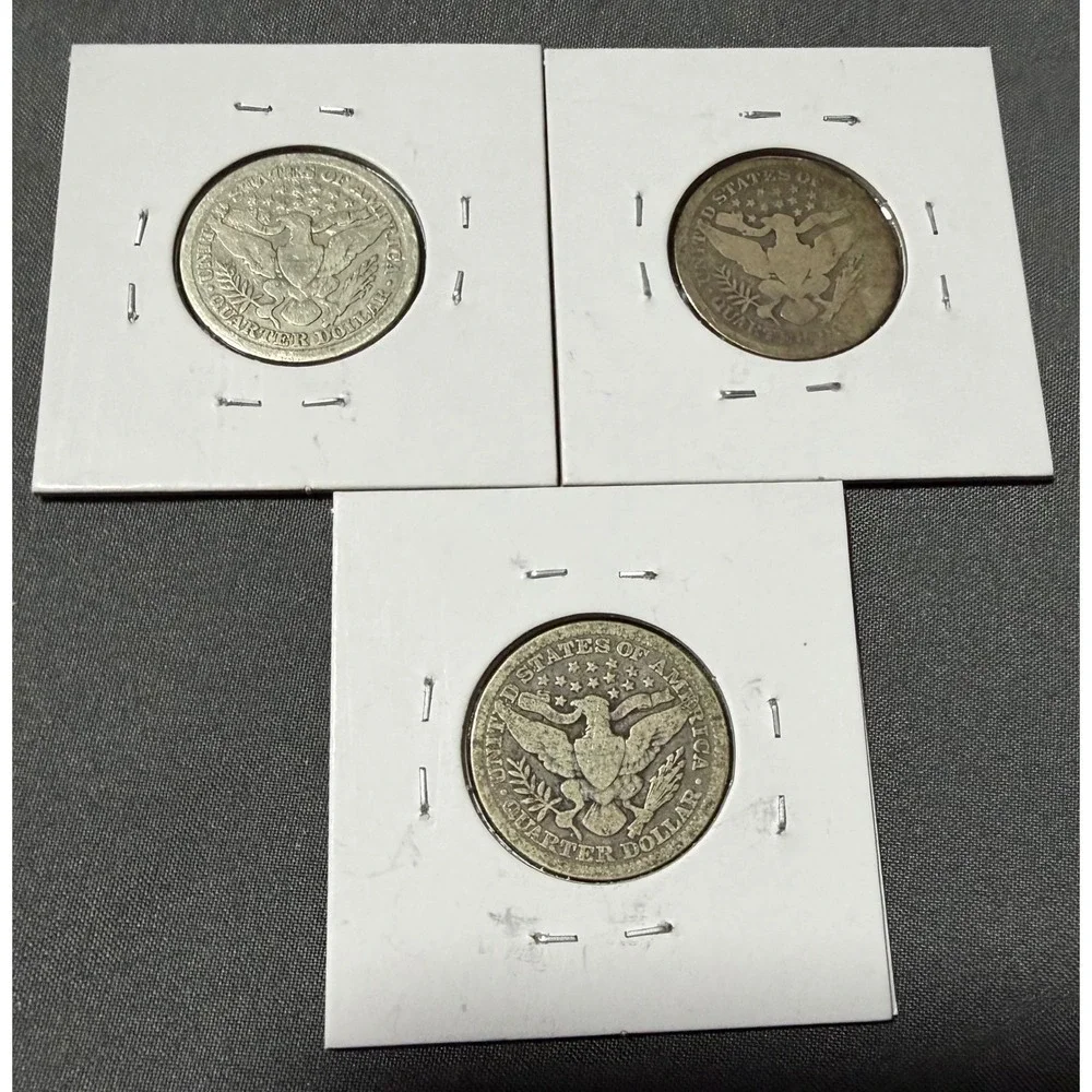 Lot of 3 Barber Quarters 1898 1900 1902 US Silver Coinage 90% Silver Estate Find